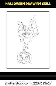 Halloween drawing skill for kids. Halloween drawing skill coloring page for kids.