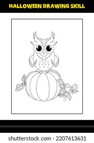 Halloween drawing skill for kids. Halloween drawing skill coloring page for kids.