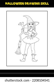 Halloween drawing skill for kids. Halloween drawing skill coloring page for kids.