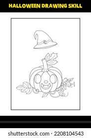Halloween drawing skill for kids. Halloween drawing skill coloring page for kids.