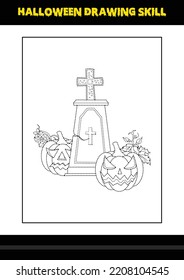 Halloween drawing skill for kids. Halloween drawing skill coloring page for kids.