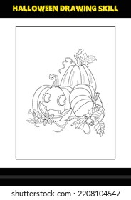 Halloween drawing skill for kids. Halloween drawing skill coloring page for kids.