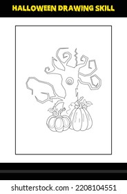 Halloween drawing skill for kids. Halloween drawing skill coloring page for kids.