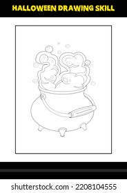Halloween drawing skill for kids. Halloween drawing skill coloring page for kids.