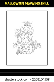 Halloween drawing skill for kids. Halloween drawing skill coloring page for kids.