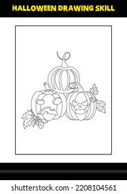Halloween drawing skill for kids. Halloween drawing skill coloring page for kids.