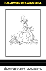Halloween drawing skill for kids. Halloween drawing skill coloring page for kids.