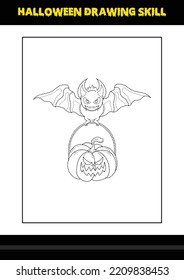 Halloween drawing skill for kids. Halloween drawing skill coloring page for kids.