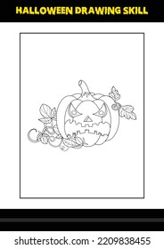 Halloween drawing skill for kids. Halloween drawing skill coloring page for kids.