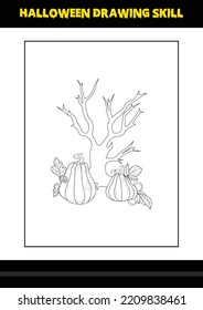 Halloween drawing skill for kids. Halloween drawing skill coloring page for kids.