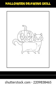 Halloween drawing skill for kids. Halloween drawing skill coloring page for kids.