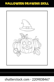 Halloween drawing skill for kids. Halloween drawing skill coloring page for kids.