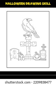 Halloween drawing skill for kids. Halloween drawing skill coloring page for kids.