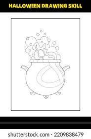 Halloween drawing skill for kids. Halloween drawing skill coloring page for kids.