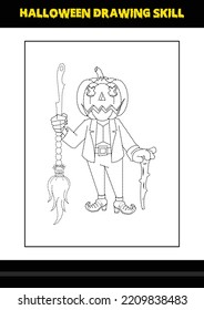Halloween drawing skill for kids. Halloween drawing skill coloring page for kids.