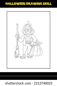 Halloween drawing skill for kids. Halloween drawing skill coloring page for kids.