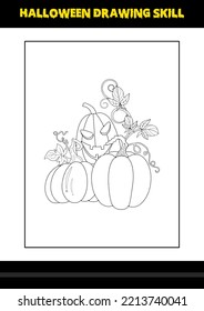 Halloween drawing skill for kids. Halloween drawing skill coloring page for kids.