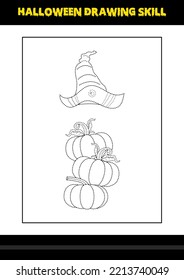 Halloween drawing skill for kids. Halloween drawing skill coloring page for kids.