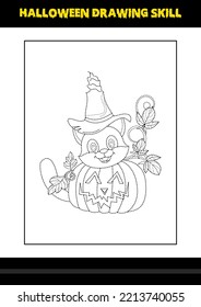 Halloween drawing skill for kids. Halloween drawing skill coloring page for kids.