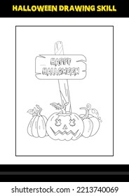 Halloween drawing skill for kids. Halloween drawing skill coloring page for kids.