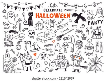 Halloween Drawings Vector Set  of  Design Elements