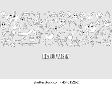 Halloween Drawings Vector Set of Design Elements. doodles elements background. drawing by hand vector