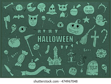 Halloween Drawings Vector Set of Design Elements. doodles elements background. drawing by hand vector