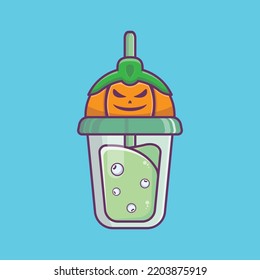 Halloween drink cartoon illustration. Pumpkin juice cartoon icon. Halloween drink design for kids