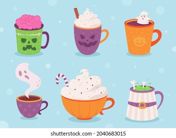 Colección de bebidas de Halloween. Feliz Halloween. Bebidas calientes. Ilustración del vector