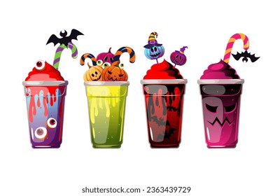 Halloween drinks.A set of funny drinks for Halloween.Vector illustration .