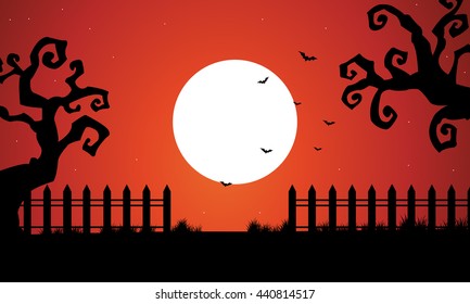 Halloween dry tree and full moon backgrounds illustration