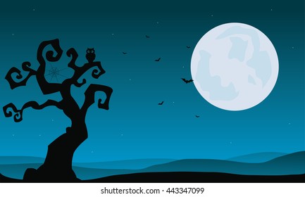 Halloween dry tree and full moon backgrounds illustration
