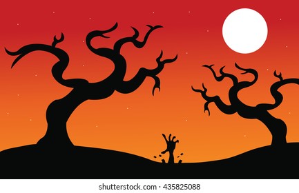 Halloween dry tree silhouette at the afternoon