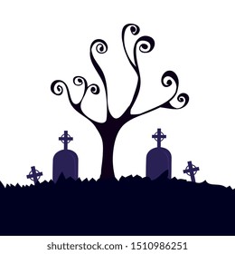 halloween dry tree with tombs in cemetery