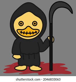 Halloween duck reaper. Hand drawn cartoon design to holidays celebration.