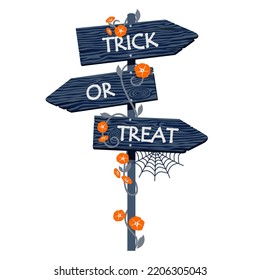 Halloween dystopian road sign with trick-or-treating . Illustrated vector element. 