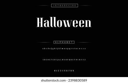 Halloween Elegant Font Uppercase Lowercase and Number. Diseños de moda mínimos con letras clásicas. Tipografía moderna de serif con el concepto de vintage decorativo regular. ilustración vectorial