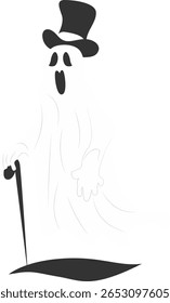 Halloween, Elegant Ghost Halloween Cane Top Hat