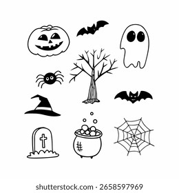 Halloween element black and white set 