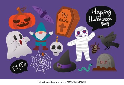 Halloween Element Collection, Cute Cartoon and Character, Flat Design, Vector, Illustration