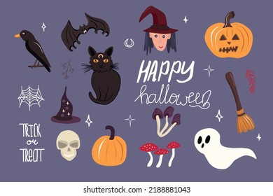 Halloween element collection. Set decoration for horror night party design. Vector illustration.
