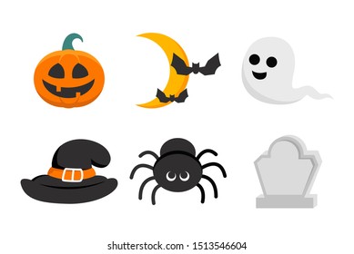 halloween element collection,pumpkin,spider,ghost,hat halloween party,grave pole vector illustration