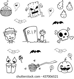 Halloween Element doodle vector on white backgrounds