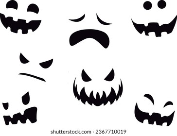rostros de elementos de halloween, calabaza, halloween feliz