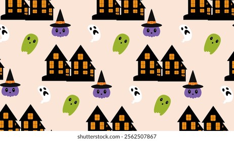 Halloween element pattern background. Halloween element illustration pattern. Halloween element background. Perfect for fabrics, print, textile, wallpaper, and decor. SSTKbackgrounds 