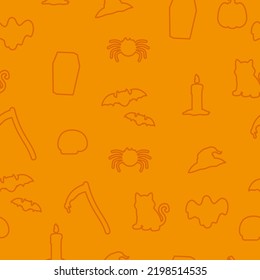 Halloween element seamless pattern on orange background