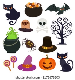 halloween element set collection in flat style
