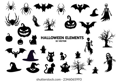 Halloween element silhouette black set collection ghost holiday icon vector