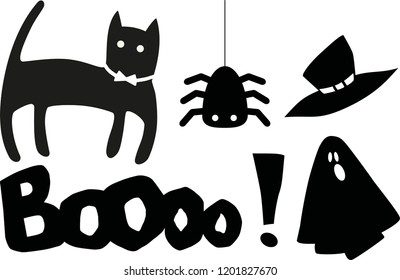 Halloween element silhuettes in black and white