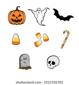 Halloween element variation for editing and design . Pumkin, Ghost, Corn Candy, Grave, etc. 